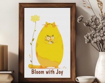 Yellow Cat Cross Stitch Pattern: Bloom with Joy (Digital Download)