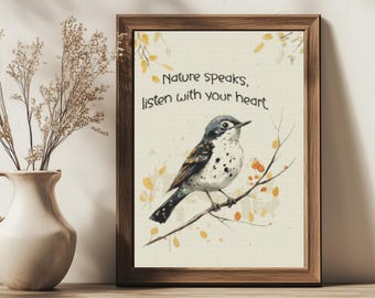 Bird Cross Stitch Pattern: Nature Quote Printable (PDF)