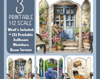 Dollhouse Room Screens Set of 3, Cottage Garden, 1:12 Scale (Digital Download)