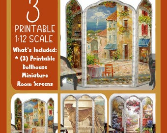 Dollhouse Room Screens, 1:12 Scale, Cheetah, Garden, Village (Digital Download)