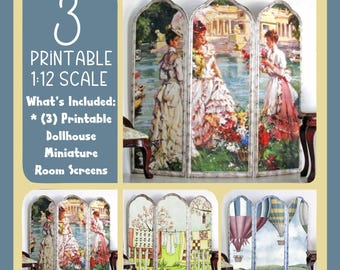 Dollhouse Room Screens Set of 3, 1:12 Scale Miniature Art (PDF)