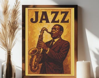 Jazz Saxophone Cross Stitch Pattern: Retro Music Wall Art (PDF)