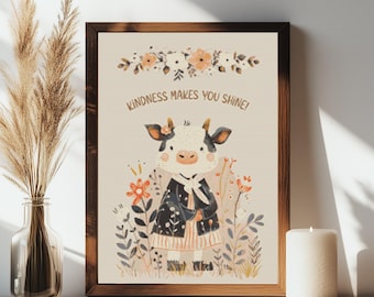 Cow Cross Stitch Pattern: Kindness Quote, Farmhouse Nursery Decor (PDF Pattern)