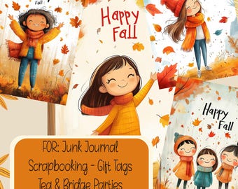 Happy Fall Autumn Wordart Typography Cards Scrapbooking Junk Journal Gift Tags Card Making