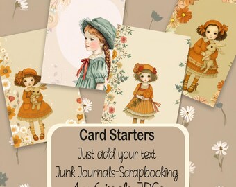 Vintage Girl Card Starters Printable 4x6 JPGs for Greeting Cards Junk Journals Scrapbooking