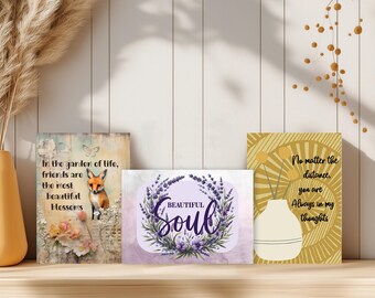 Friendship Greeting Cards: Fox, Floral, Minimalist (PDF Download)