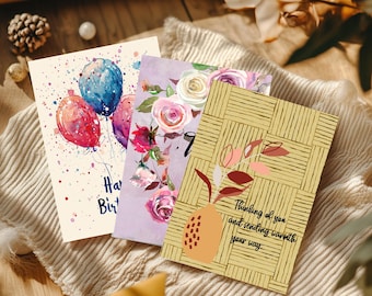 Watercolor Floral Greeting Cards: Birthday & Thinking of You (PDF)