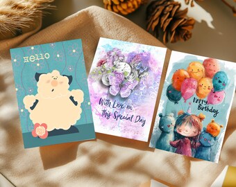 Printable Greeting Cards Set: Birthday, Special Occasion, Hello (Digital Download)