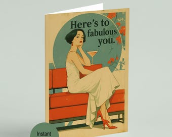 You Printable Card, Vintage Woman Illustration (Instant Download)