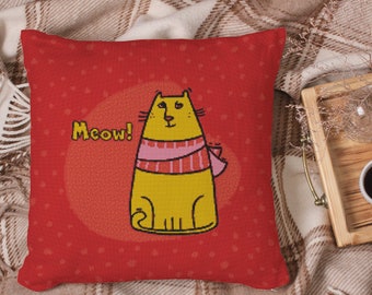 Meow! Yellow Cat Printable Cross Stitch Pattern Pillow Top or Tote Bag Front 22-08