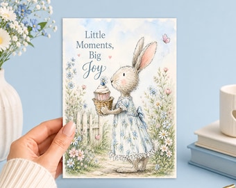 Little Moments Big Joy 5x7 Printable Art Card Bunny Garden Digital Download Junk Journal, Ephemera, Scrapbook, Collage, Card Making,