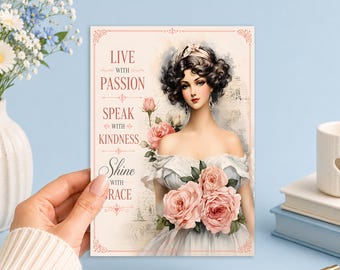 Live With Passion Speak With Kindness Shine With Grace 5x7 Printable Junk Journal, Ephemera, Scrapbook, Collage, Card Making