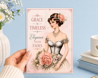Grace Is Timeless Elegance Never Fades Vintage Floral 5x7 Printable Junk Journal, Ephemera, Scrapbook, Collage, Card Making