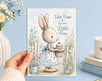 Take Time for the Little Things 5x7 Printable Bunny Garden Digital Download Junk Journal, Ephemera, Scrapbook, Collage, Card Making,