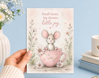 Small Heart Big Dreams Little Joy 5x7 Printable Sweet Mouse Digital Download Junk Journal, Ephemera, Scrapbook, Collage, Card Making,