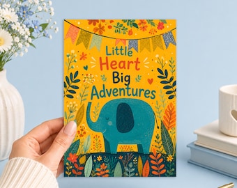 Little Heart Big Adventures Cute Elephant 5x7 Printable Junk Journal, Ephemera, Scrapbook, Collage, Card Making,