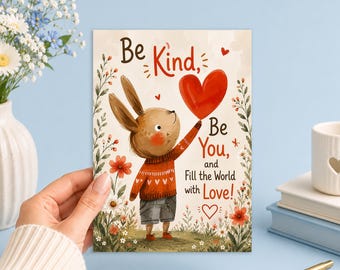Be Kind Be You Inspirational Bunny Printable 5x7 Art Digital Download Junk Journal, Ephemera, Scrapbook, Collage, Card Making,
