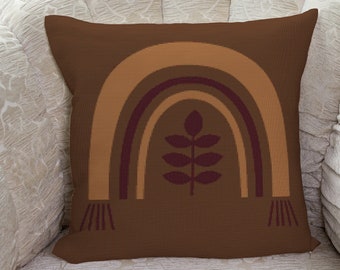 Boho Rainbow | Autumn Leaves | Printable Cross Stitch Pattern Pillow Top or Tote Bag  Front 22-05