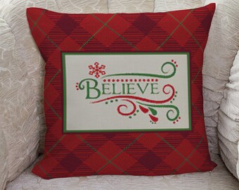 Christmas | Believe | Snowflake | Printable Cross Stitch Pattern 22-02  Pillow Top Tote Bag Front or Framed