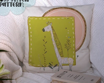 Baby Giraffe | Pastel Pink and Green | Cute Flowers | Printable Cross Stitch Pattern