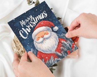 Jolly Santa Claus Christmas Greeting Card – 5 x 7 PRINTABLE -Instant Download Whimsical Scrapbooking, Journaling