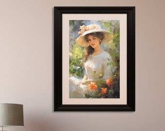 Enchanting Impressionist Portrait of a Victorian Maiden Amidst Roses Cross Stitch Pattern 02VG