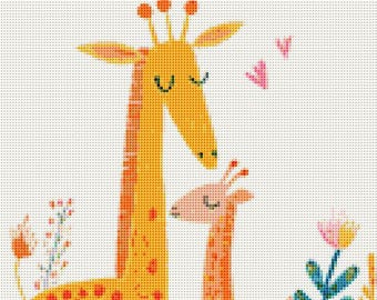 Nursery Mama Giraffe & Baby – 14 Count Cross Stitch Pattern PDF