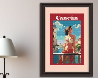 Paradise Found: Cancún's Allure Travel Poster Cross Stitch Pattern 02can Mexico Riviera