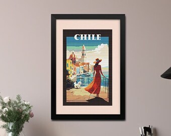 Discover Chile Travel Poster Cross Stitch Pattern 02chi South America Home Wall Decor