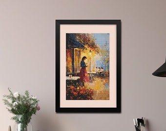 Impressionist Elegance: Sidewalk Cafe Scene in France Cross stitch Pattern mr01swf Wall Home Decor