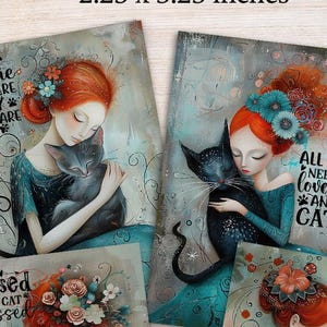 Mini Cat Lover Art Card Set: Whimsical Cat Illustrations, Quotes (2.25 x 3.25 inches)