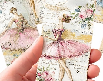 Romantic Victorian Ephemera Pink Rose Hand Drawn Style Printable Junk Journal Tags Set