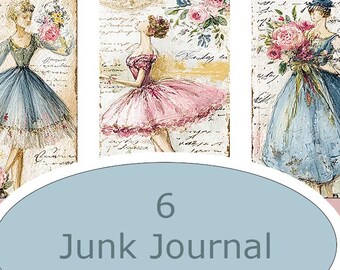 Romantic Victorian Ephemera Pink Rose Hand Drawn Style Printable Junk Journal Tags Set