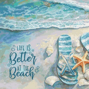 Kreuzstichmuster Beach Life Kreuzstichmuster: Sommer Flip Flops & Muscheln (PDF)