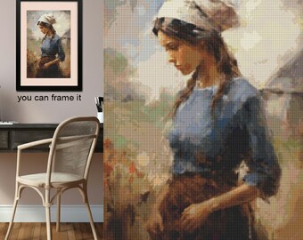 Young Peasant Cross Stitch Pattern: Woman in Blue Blouse (PDF Pattern)