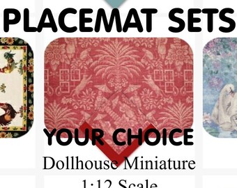 Handmade 1:12 Scale Dollhouse Placemat and Napkin Set - Various Themes