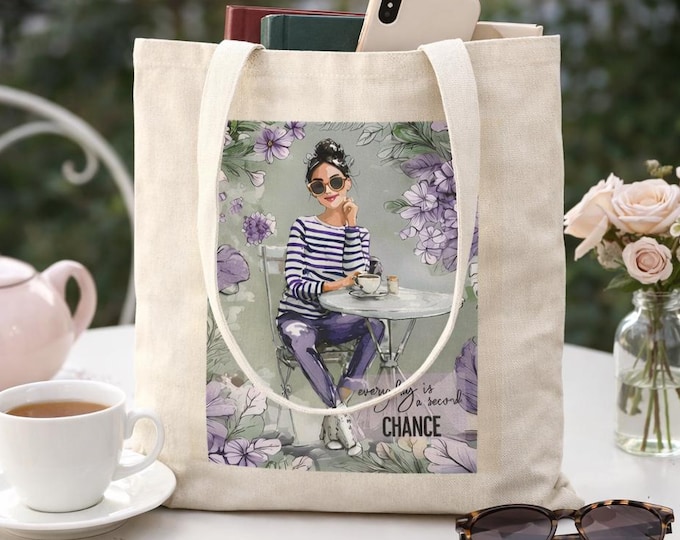 Featured listing image: Coffee Girl Tote Bag Cotton Canvas Café Illustration Inspirational Quote Tote