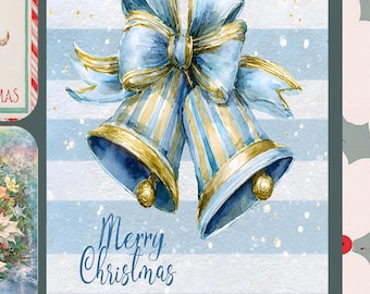 Vintage Christmas Bells Junk Journal Scrapbooking Gift Tags Card Making Toppers PDF Download