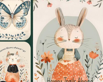 Butterfly and Cats Junk Journal Scrapbooking Gift Tags Card Making Toppers PDF Download