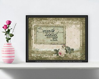 Serenity is Seeing a Sunset Printable Cross Stitch Pattern Pink Rose 002f