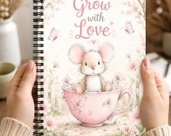 Grow with Love Sweet Mouse 6x8 Spiral Notebook Journal for Writing, Journaling, and Daily Inspiration