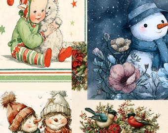 Vintage Holiday Christmas Printables Junk Journal Scrapbooking Gift Tags Card Toppers  Typography