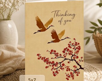 Crane Blossom Card | Thinking of You Greeting Card (Digital Download)