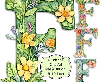 Botanical Letter F PNG Clipart with Flowers and Birds for Junk Journals, Decoupage, Sublimation, Tags, Signs, Cards and Scrapbooking Crafts