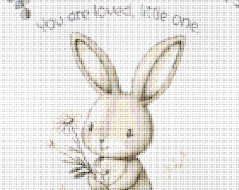 You Are Loved Bunny Cross Stitch Pattern Nursery Woodland Baby Room Wall Art (PDF) 14 ct