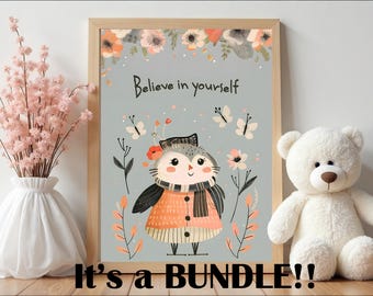Owl Nursery Decor Printables – Wall Art, Card & Tags (Instant Download)