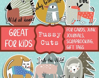 Set of 6 Adorable Animal-Themed Fussy Cuts for DIY Crafts – Perfect for Cards, Scrapbooking & Journals