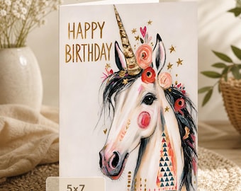Whimsical Unicorn Happy Birthday Card (5x7 Digital Download)