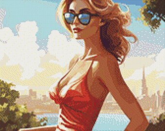 Dallas Delights Travel Poster Cross Stitch Pattern: Texas Cityscape #01dal