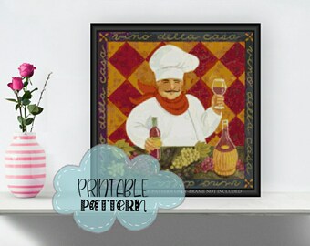 The Wine Chef Printable Cross Stitch Pattern | Print and Stitch! f006